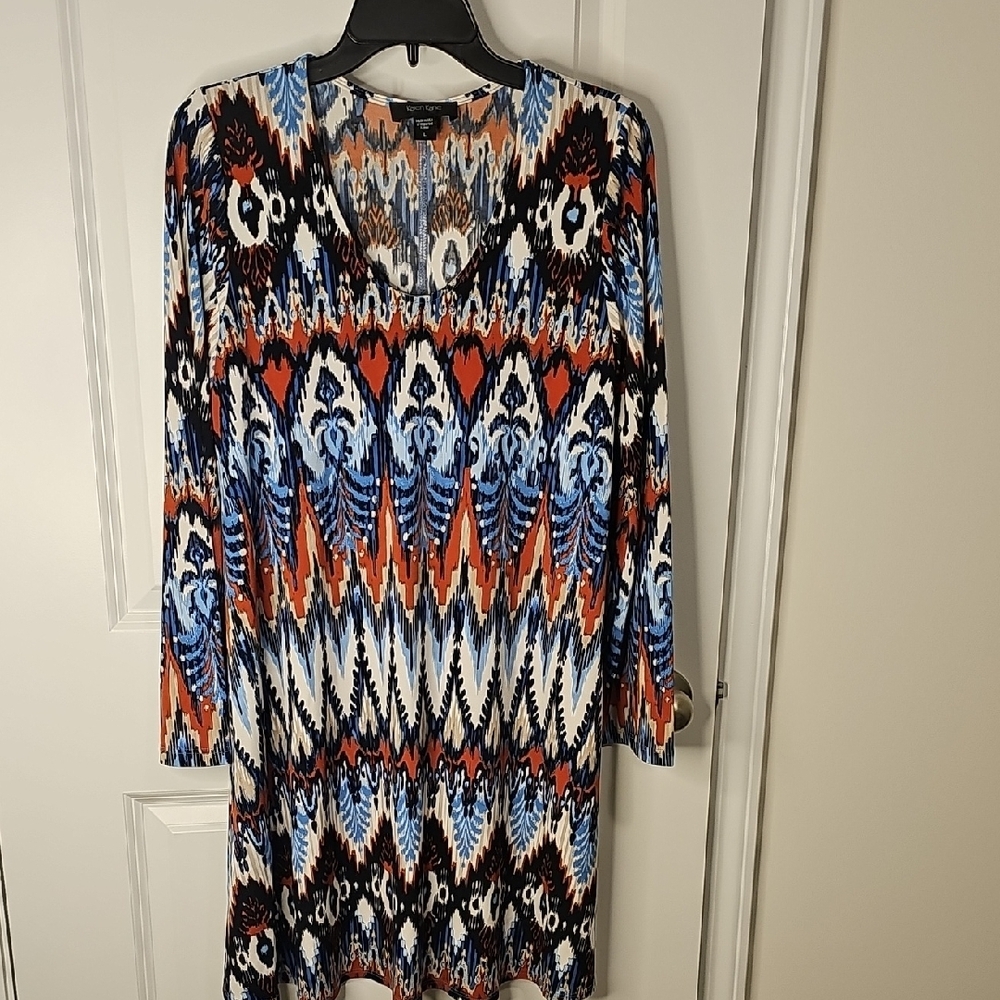 Karen Kane Blue and Orange Long‎ Sleeve Dress